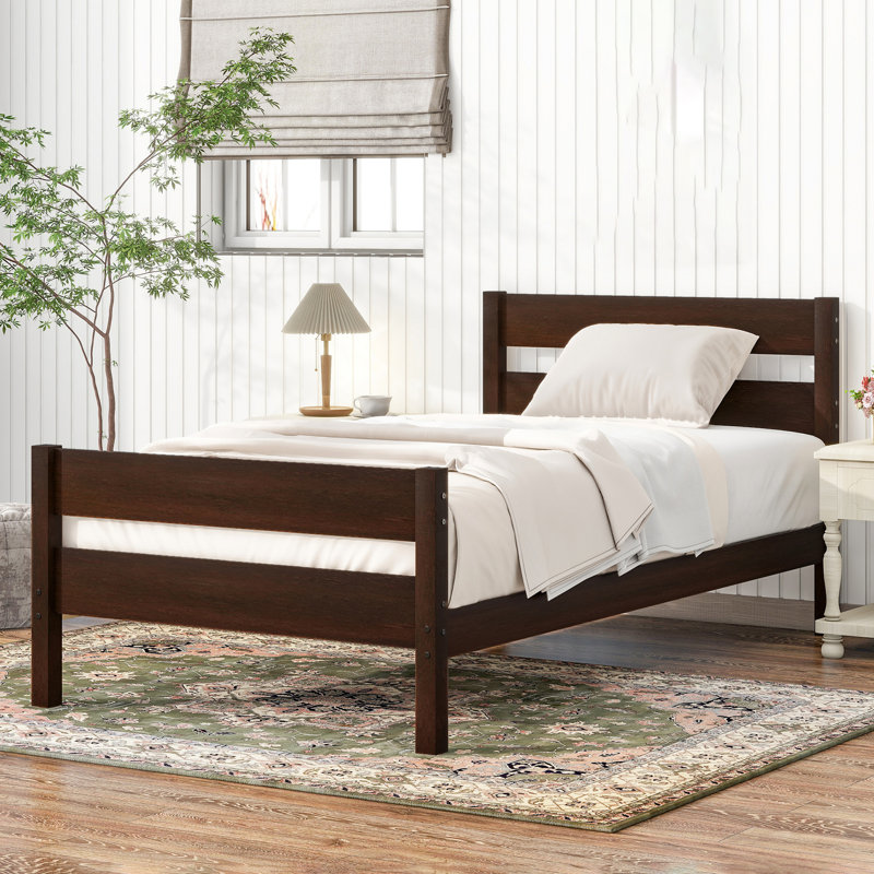 Wood Platform Standard Bed Twin Bed With Headboard And Footboard, Espresso