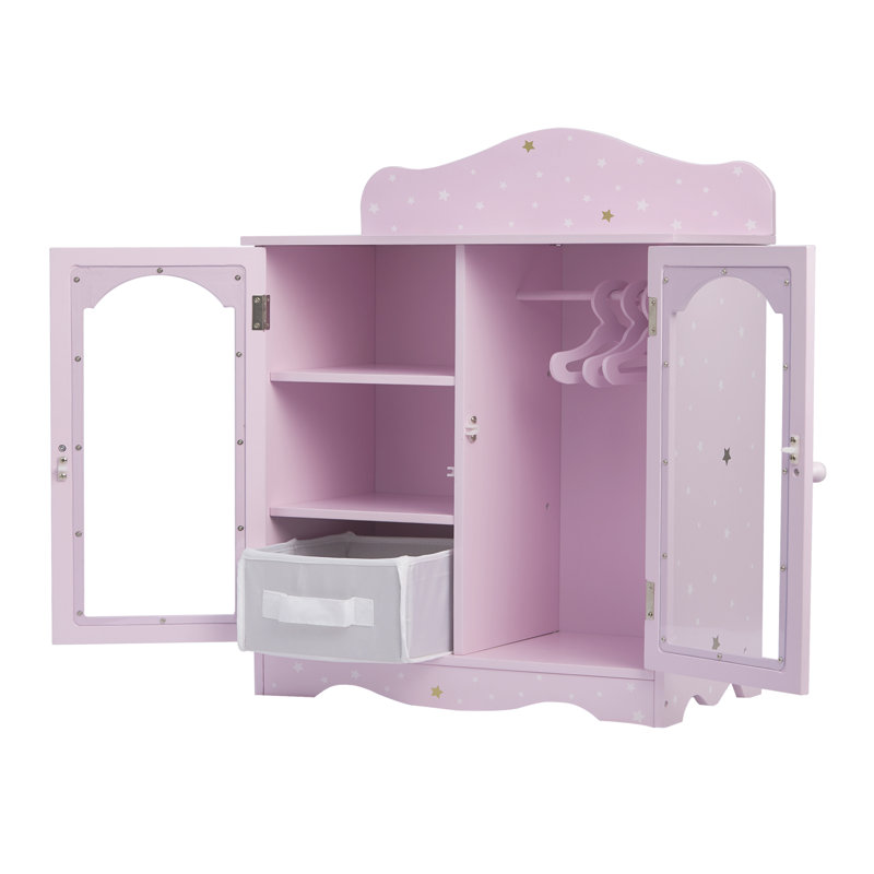 Teamson Kids Twinkle Stars Princess Fancy Closet with Hangers for 18" Dolls, Pink