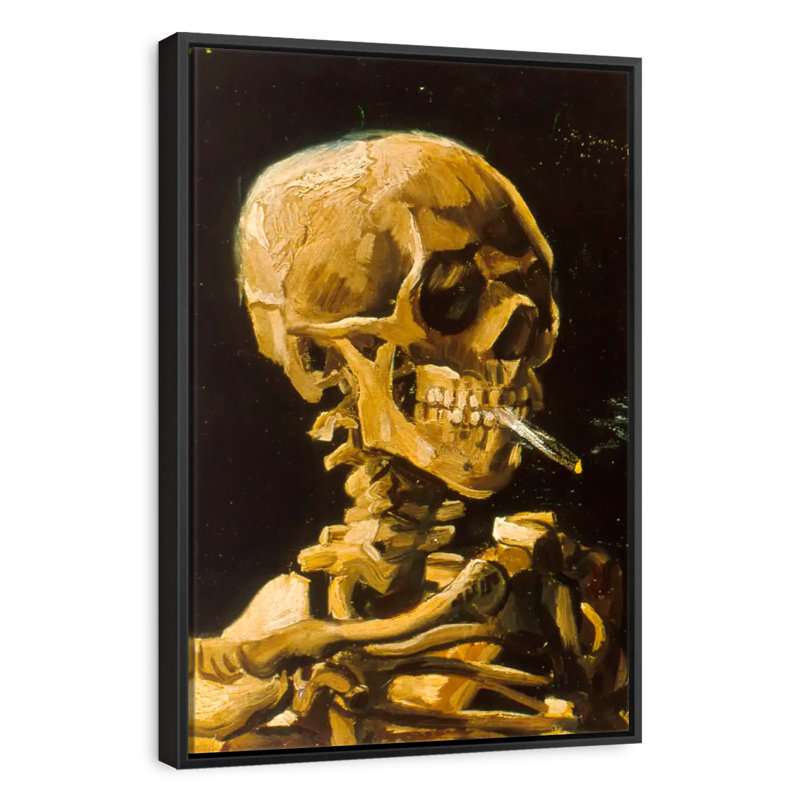 Crâne avec cigarette 1885, Cadre flottant noir, 27 po x 40 po