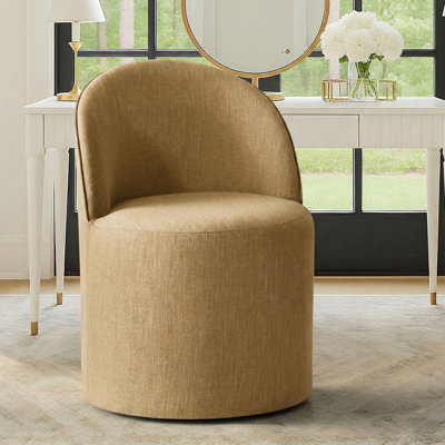 Linen Upholstered Swivel Vanity Chair with Wheels