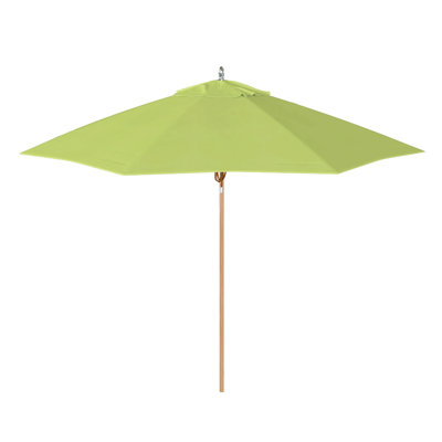 9 Foot Teak Aluminum Patio Umbrella With Fiberglass Ribs And Pulley Lift In Parrot Sunbrella