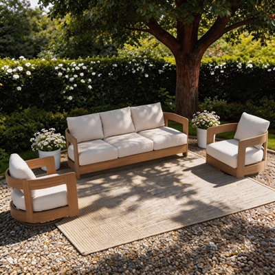 3-piece Wood Outdoor Seating Group With Cushions