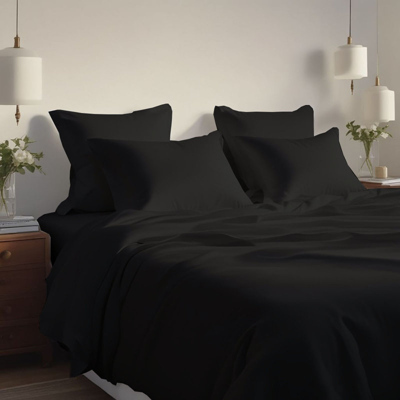 Ensemble de draps rafraîchissant et respirant Hotel Luxurious, Ensemble de draps pour très grand lit + 4 taies d, Noir