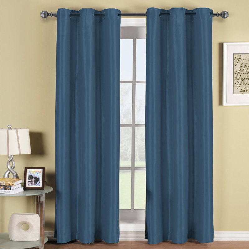  Paire de rideaux unis avec œillets, Bleu marine