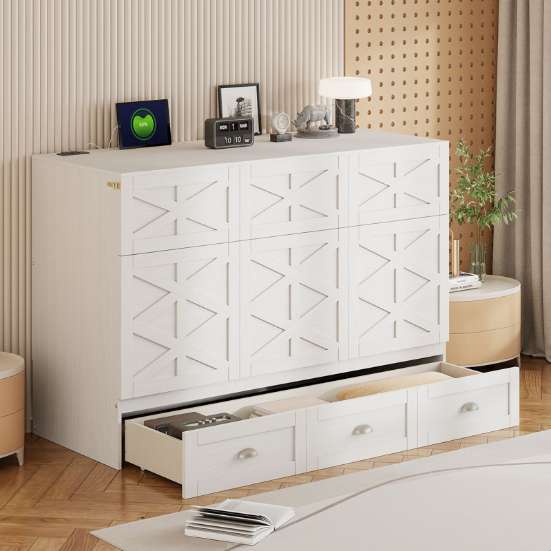  Lit escamotable avec grands tiroirs et finition brossée élégante pour les espaces de vie modernes, Lit double