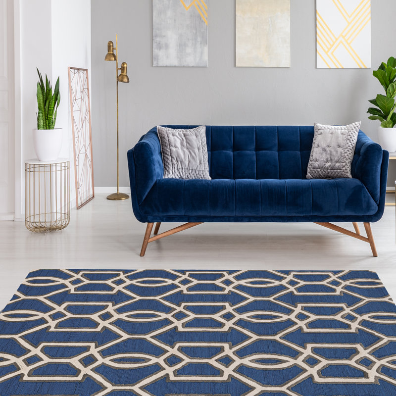 Equelle Handmade Rug Blue And Ivory, Rectangle 5' x 7'