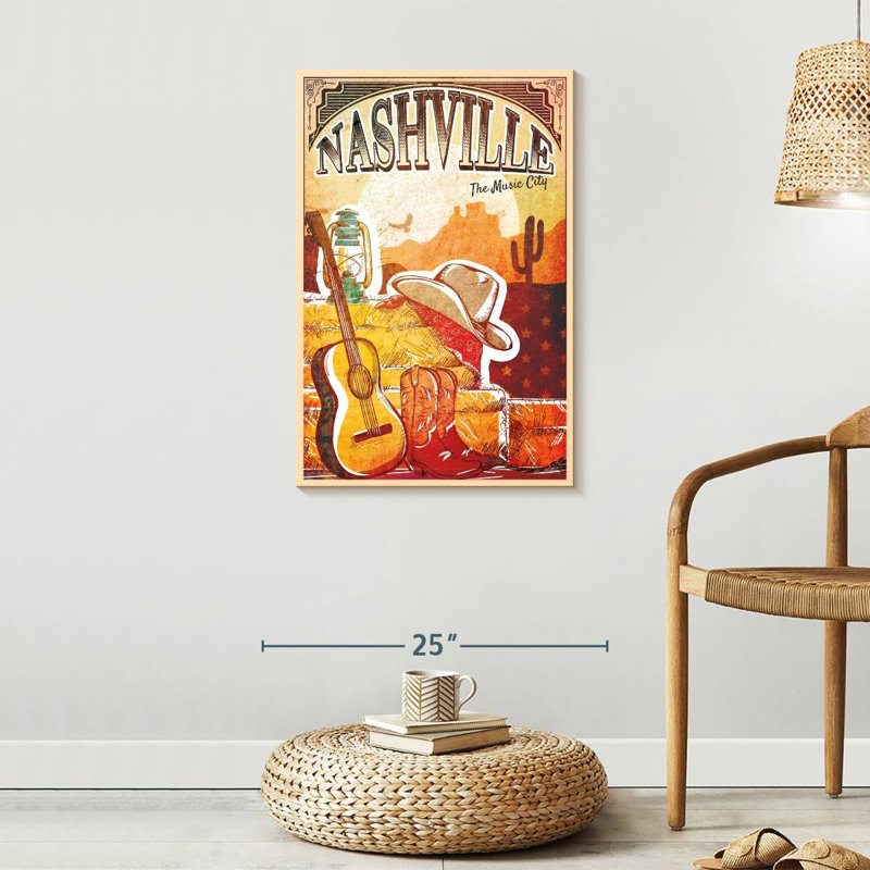 Nashville The Music City sur impression sur toile, H 30 po x l 20 po x P 1,25 po