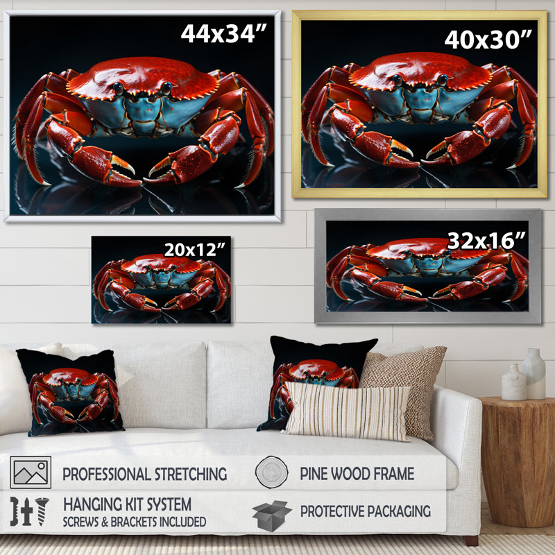Portrait de crabe - salon d'art mural animaux, 34" H x 44" W, Cadre flottant doré