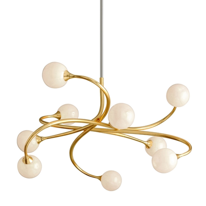 Elegant Gold Leaf 9-Light Crystal Chandelier with Antique White Glass Shade