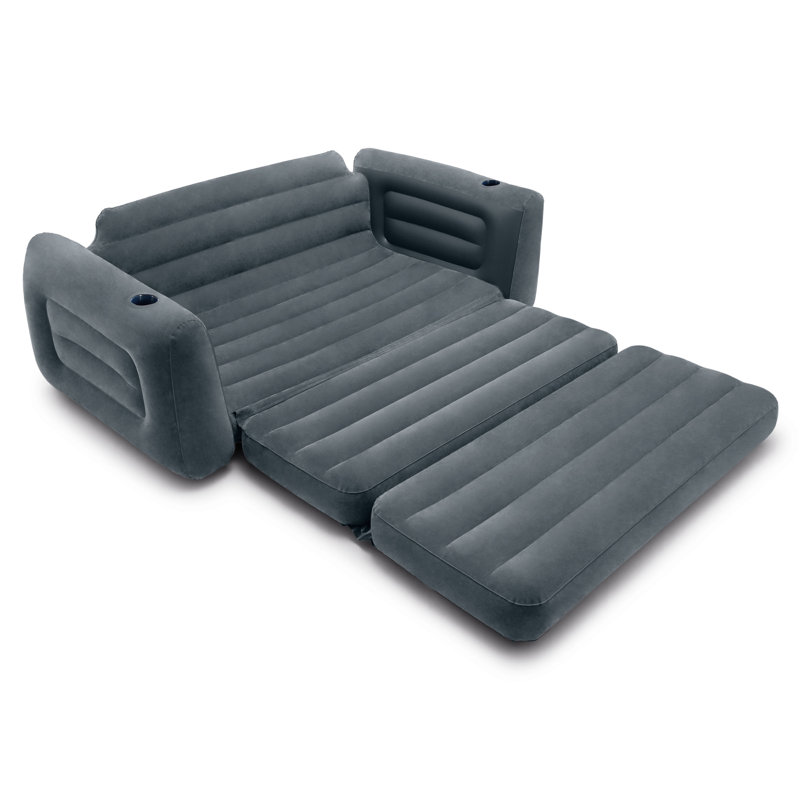 Charcoal Gray Velvet Queen Sleeper Sofa with Storage and Cup Holders