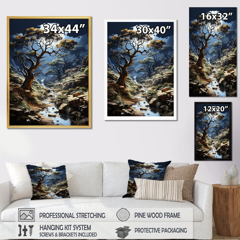 «Baobab Tree», reproduction d'art sur toile, Cadre flottant doré, H 20 po x l 12 po