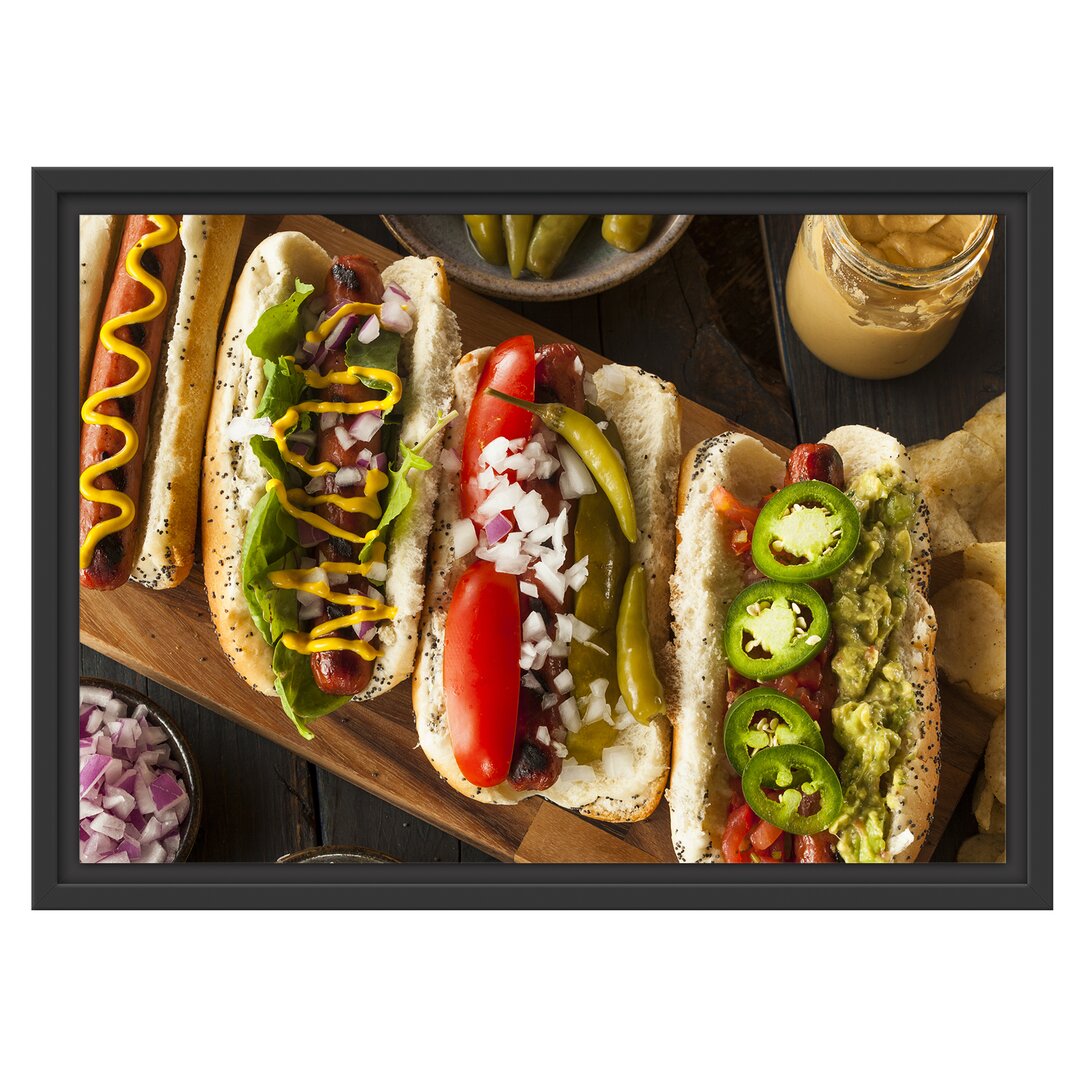 Gerahmtes Wandbild Amerikanische Hotdogs