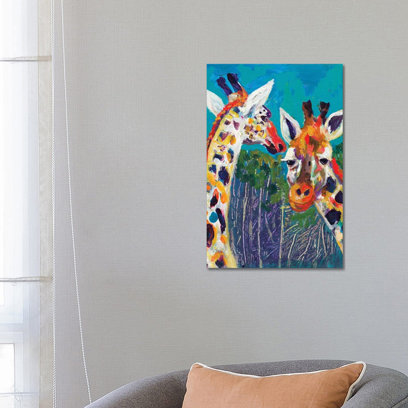 Colorful Giraffes by Andy Beauchamp - Wrapped Canvas Painting, 66.04 cm H x 45.72 cm W x 3.175 cm D