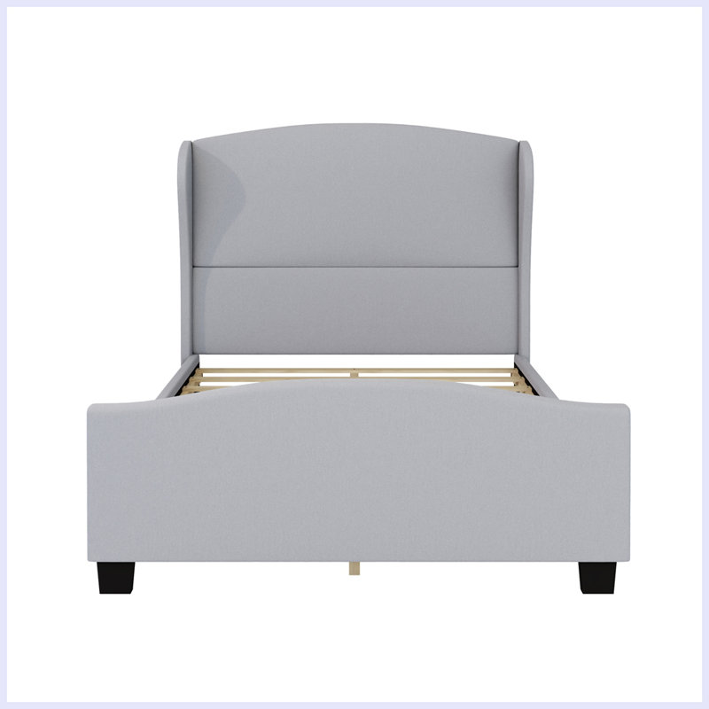 High Headboard Wingback Linen Upholstered Bed No Box Spring Needed, Full, Gray