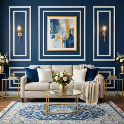 Pre-Cut Wall Molding Kit – 6-Frame Layered Wainscoting Panel Set - Paintable PS Wall Trim for Full Wall Accent, DIY Decor For Living Room, Bedroom, or Dining Room，Adhesive Installation