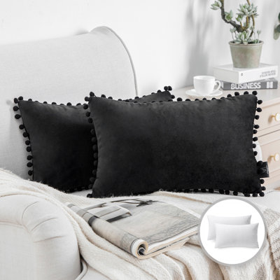 Silky Velvet Series Pom-poms Decorative Throw Pillow
