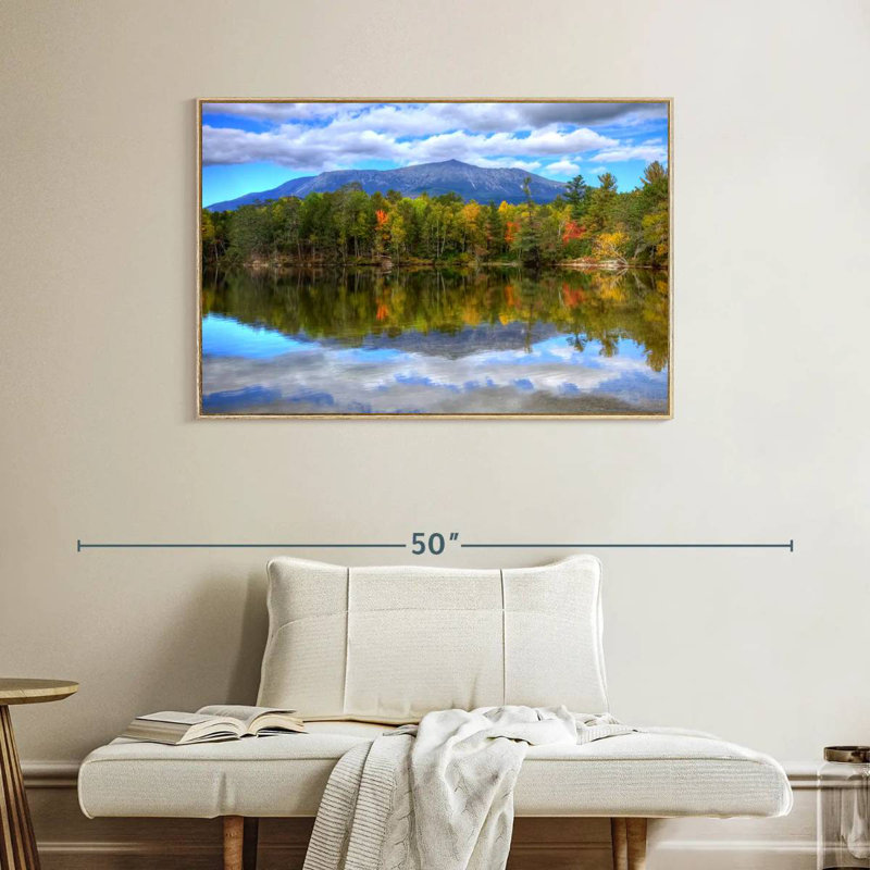Paysage du mont Katahdin, Cadre flottant en bois naturel, 40 po x 27 po