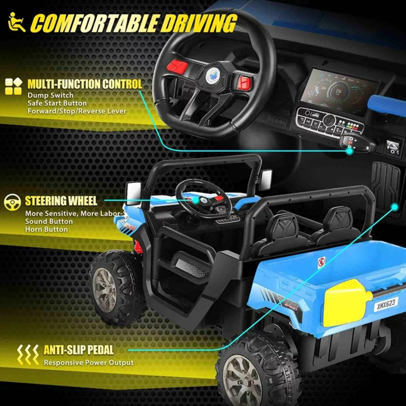 Blue 24V 6-Wheel Kids Ride-On Dump Truck with Remote Control