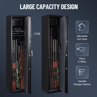 6-7 Long Rifle Gun Safe For Home Rifle And Pistols, Large Gun Security Cabinet Safe For Rifles Shotguns, Thickened, With Digital Keypad
