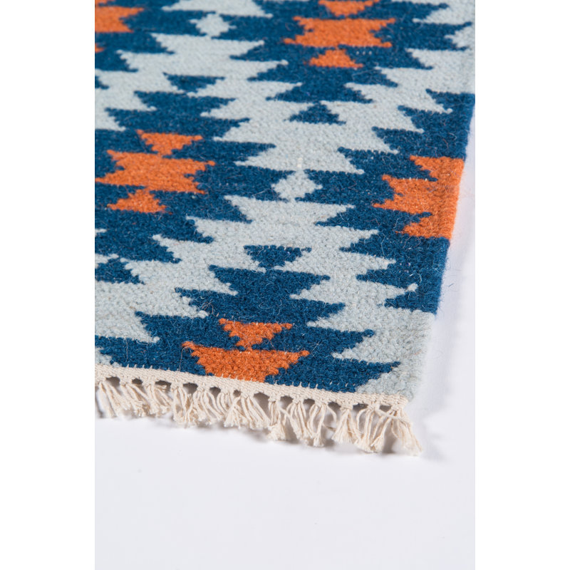 Thompson Wool Geometric Area Rug in Navy, Rectangle 7'6" x 9'6"