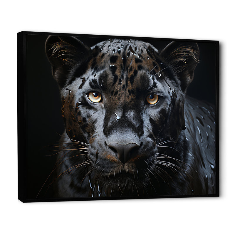 Sleek Panther Stalk I - Décoration murale panthère, Cadre flottant noir, H 34 po x l 44 po x P 1,5 po