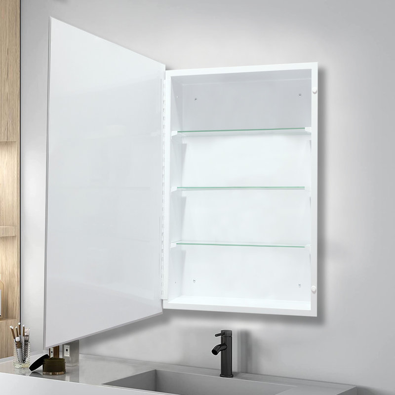 Rectangular Beveled Frameless Mirror Cabinet, Wall Mounted Cabinet For Bathroom Toilet Kitchen,Recess Or Surface Mount Installation