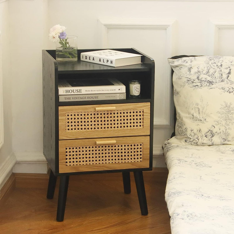 Arneita 15.75'' W Nightstand, Black/Sonoma Oak