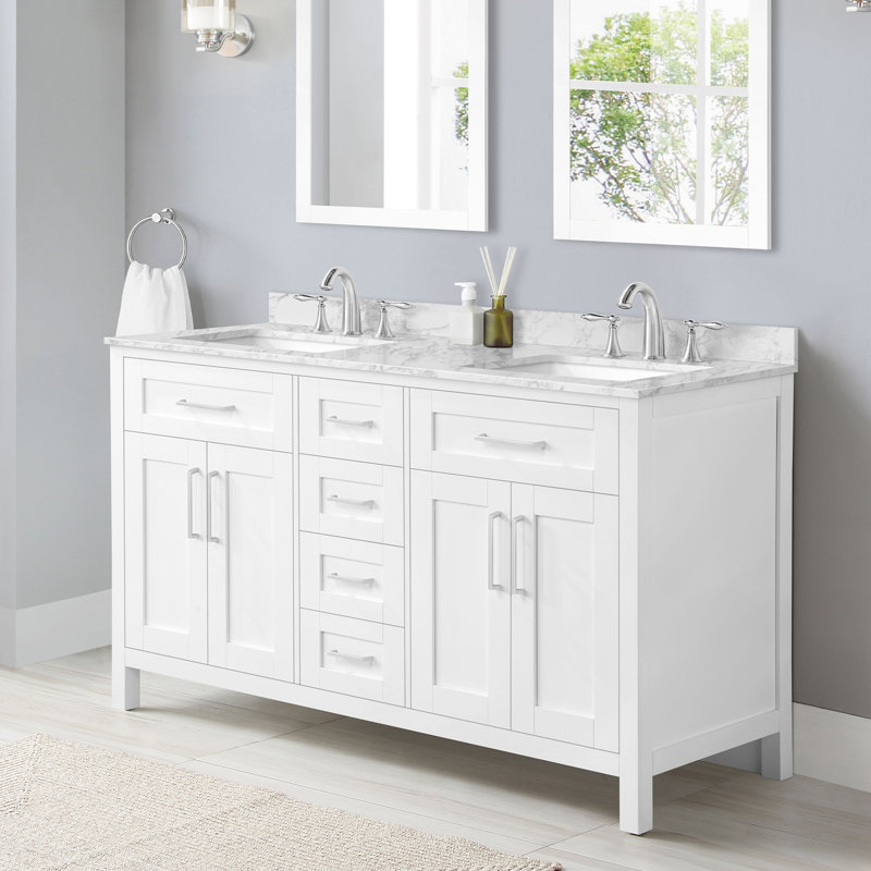 Meuble-lavabo double 60 po Tahoe, Blanc