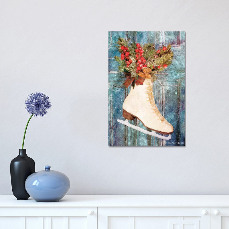 Winter Skate with Floral Spray 1 Piece Wrapped Canvas Painting, 30.48 cm H x 45.72 cm W