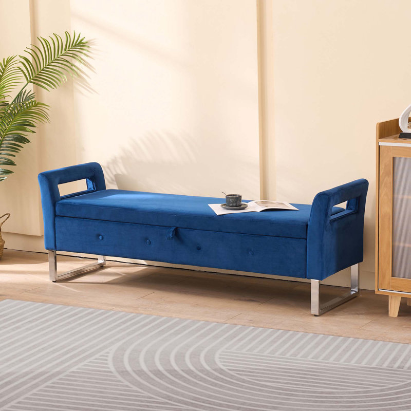 Banc de rangement capitonné l 67,89 po, Marine