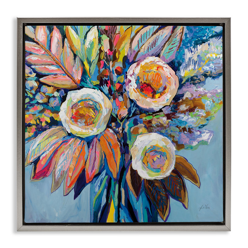 «Wonderment Bold Bouquet Gold Floater», art mural sur toile par Jeanette Vertentes, Cadre flottant gris lustré
