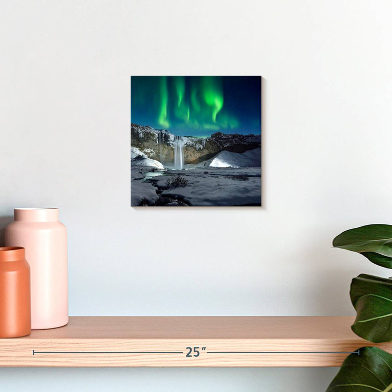 Alvord Aurora Over Skogafoss Waterfall, 10" H x 10" W