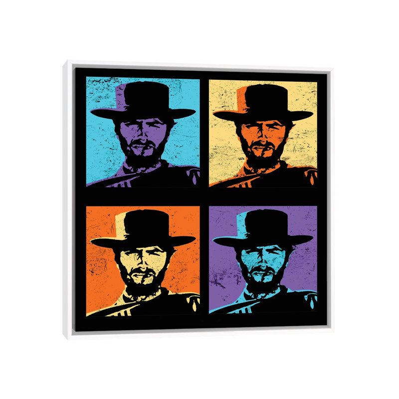 «Clint Eastwood Multi Stamp» par Radio Days - impression d'art graphique, H 18 po x l 18 po x 1,5 po, Toile blanche encadrée
