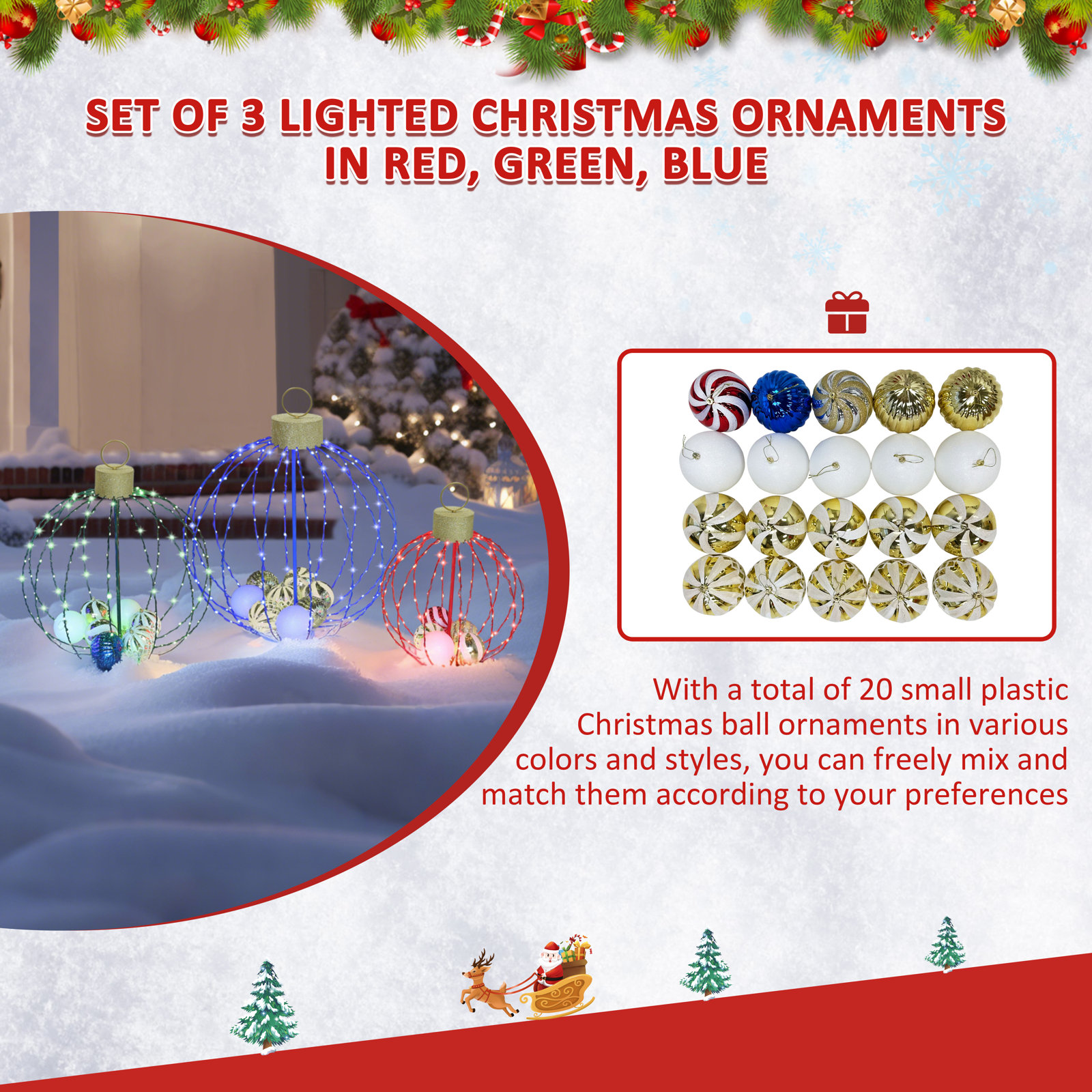 Gutierrez Set Of 3 Ornaments Led Ball Lights Outdoor Christmas Decorations
