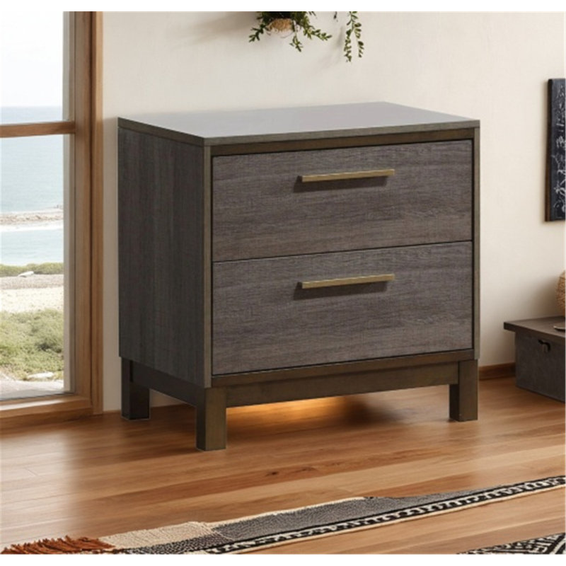 Table de chevet unique à deux tiroirs avec poignées élégantes pour rehausser la chambre à coucher