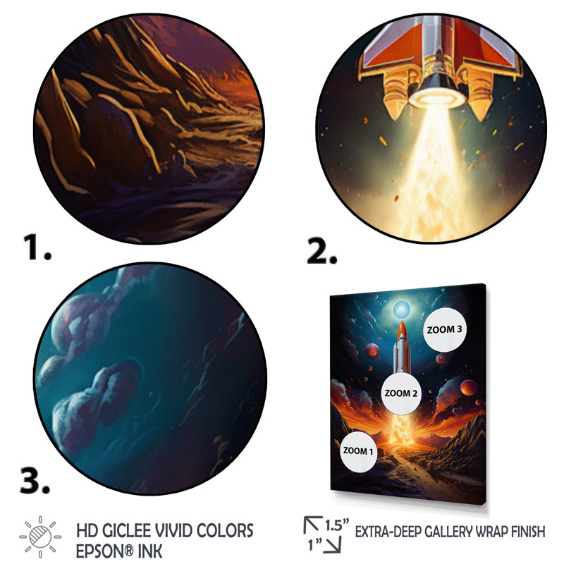 Rocketship Stellar Voyage II, reproduction d'art sur toile, Cadre photo noir, H 44 po x l 34 po x P 1,5 po