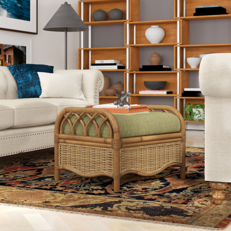 Everglade Ottoman, Honey, White Performance Fabric; 0851-94