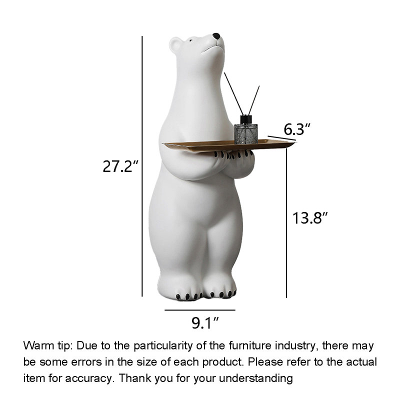 Sculpture fantaisiste d'ours polaire avec plateau d'entrée doré