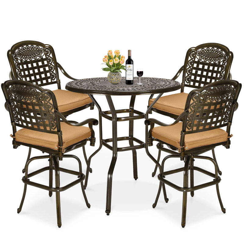 Patio Dining Set with Round Table , Cushions Included, 4
