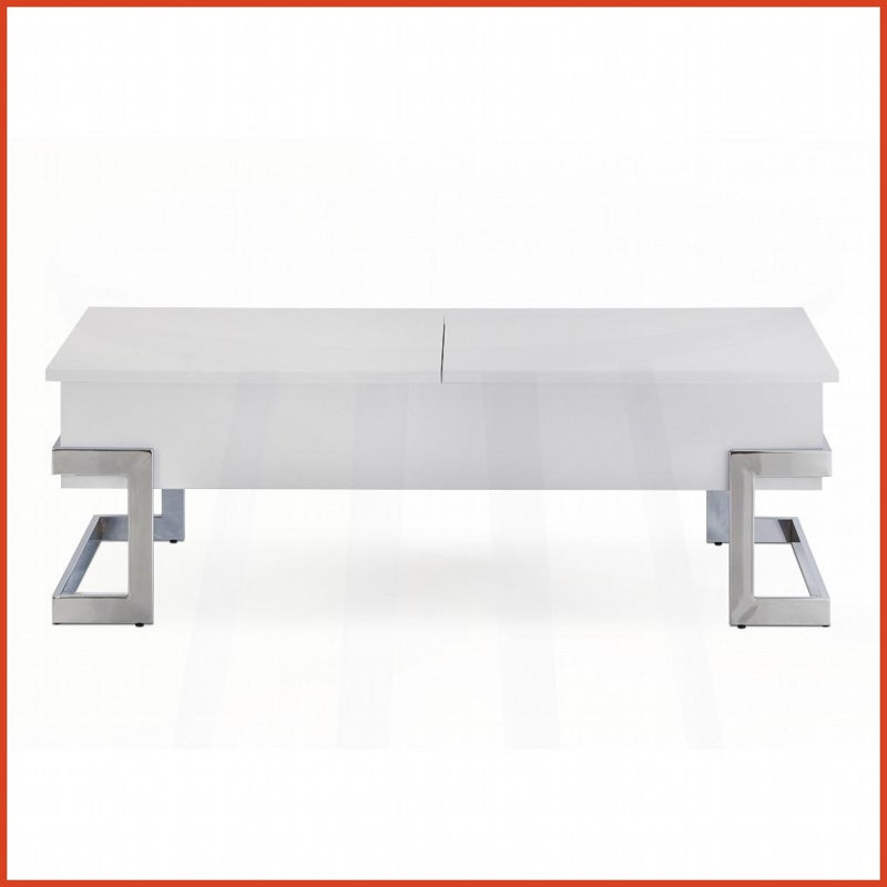 Blanc et blanc Table basse contemporaine chromée avec rangement - Conception moderne peu encombrante pour le salon, Blanc