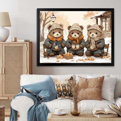 Ours en peluche d'hiver Snuggles II - art mural de l'ours en peluche
