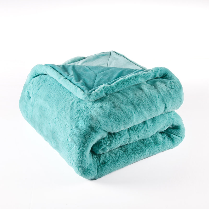 Jeté lourd en fausse fourrure, Bleu turquoise, L 60 po x L 80 po