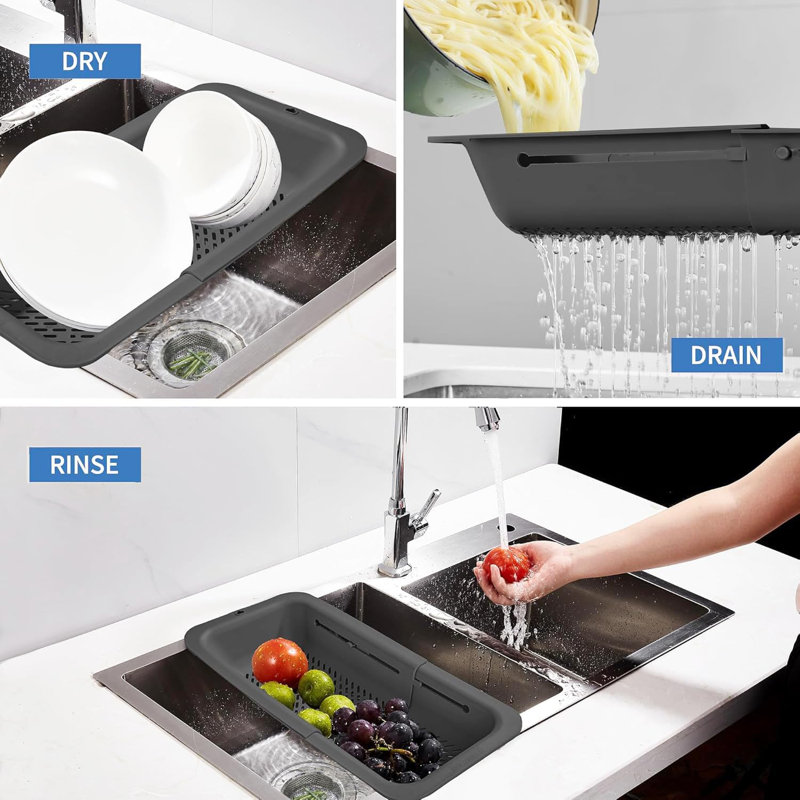 Collapsible Colander and Strainer for Kitchen, Over the Sink Strainer Basket for Kitchen