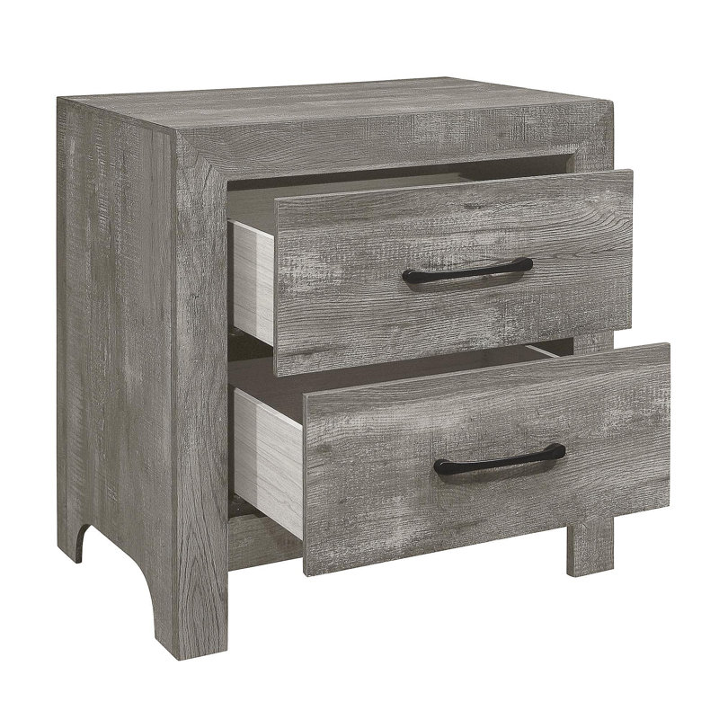Table de chevet de style rustique avec finition grise 1 pièce et 2 tiroirs