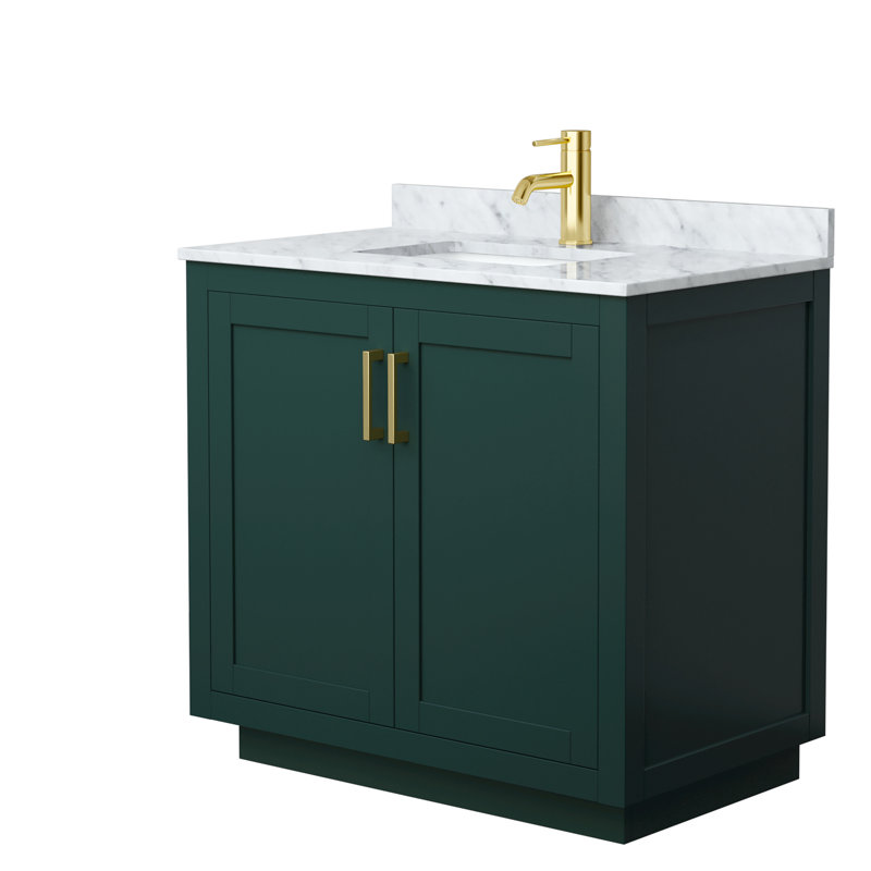 Ensemble de meuble-lavabo simple 36 po avec plateau en marbre Miranda, Vert, Or brossé