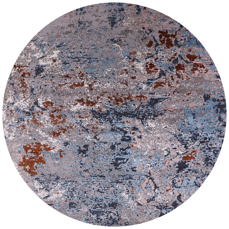 Tapis oriental bleu / brun, Rond 3 pi