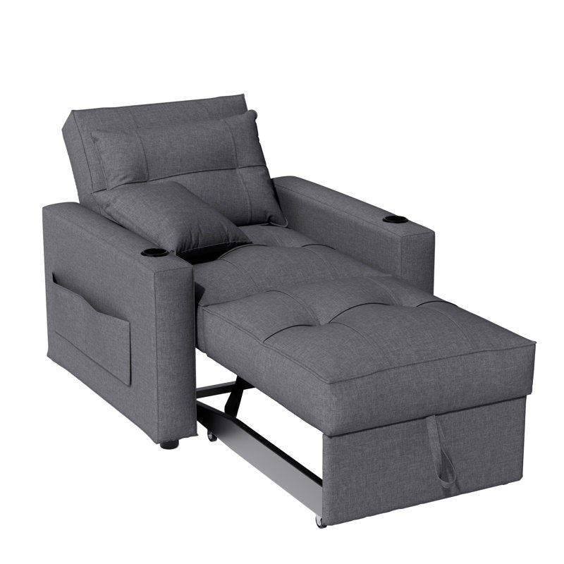 Single 36“ 3-in-1 Pull Out Convertible Sleeper Futon Sofa With Cushions Squared Arm, Dark Gray Polyester