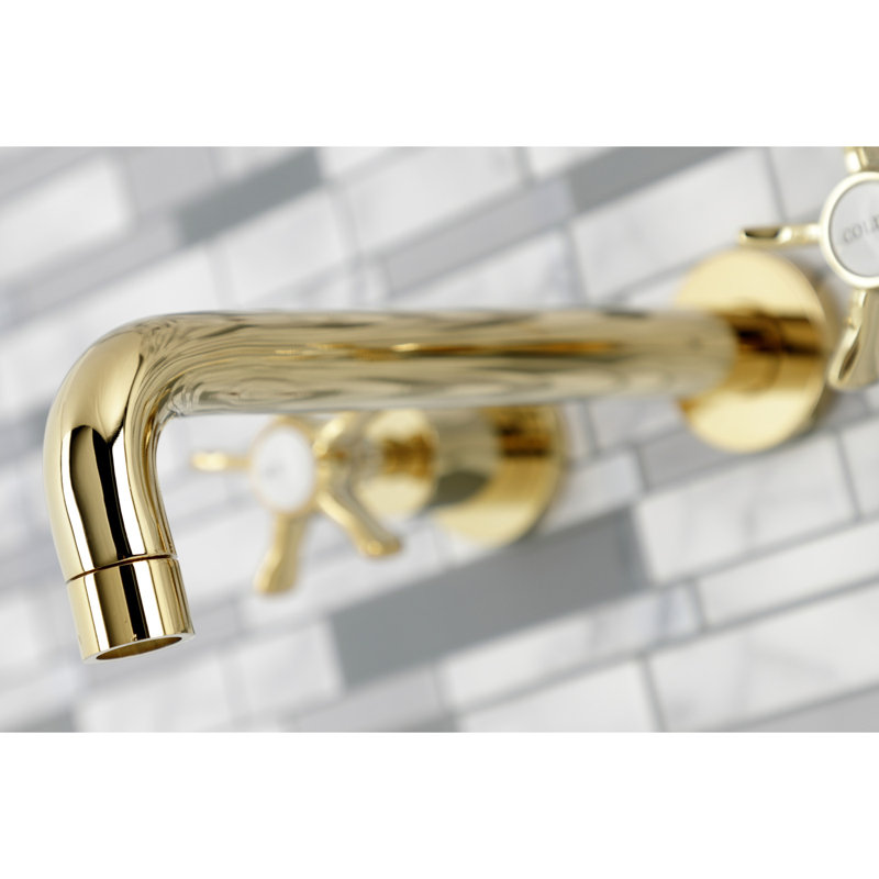 Kingston Brass Hamilton Two-Handle 3-Hole Wall Mount Roman Tub Faucet, Polished Brass