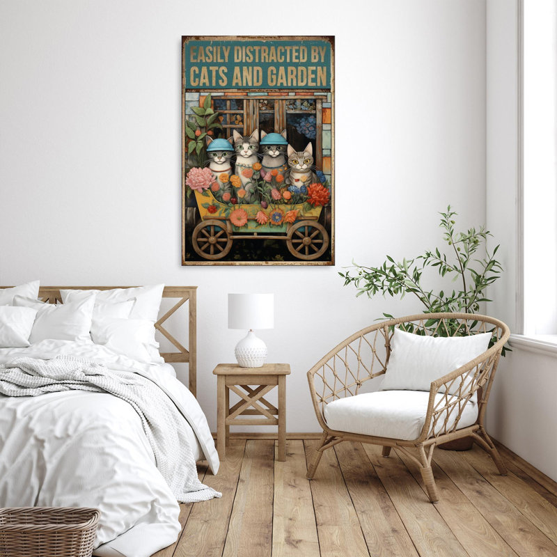 Kouki, chats et jardin sur toile, impression, H 36 po x l 24 po x P 1,25 po