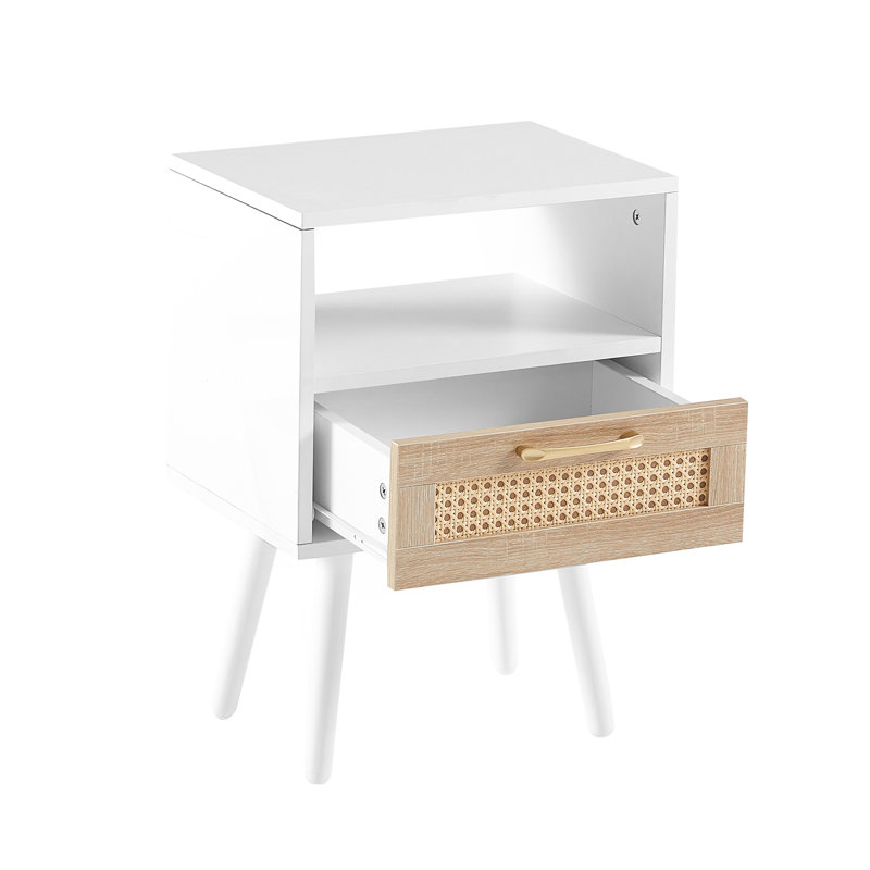 Table de bout en rotin avec tiroir, table de chevet moderne, table d'appoint, Blanc